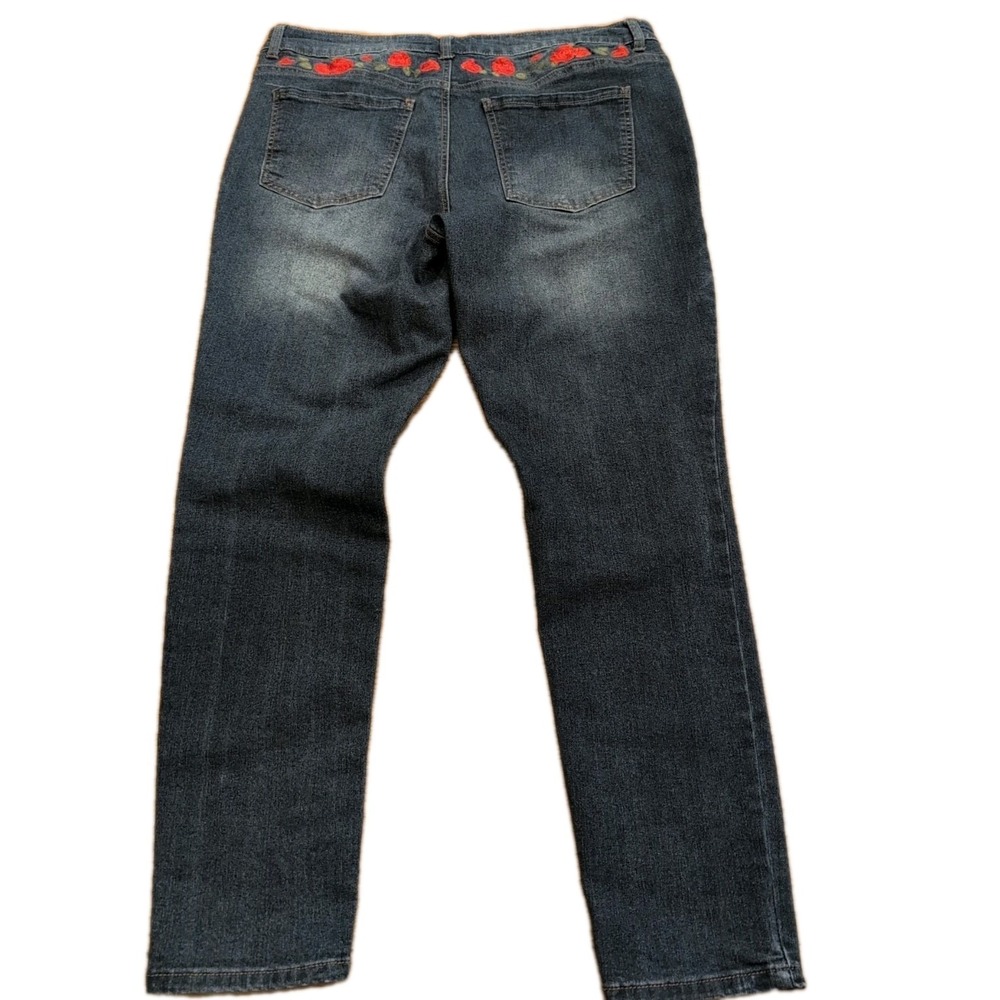 d. jeans Women's Blue Jeans Sz 16 Embroidered Red Roses On Back Stretch Skinny